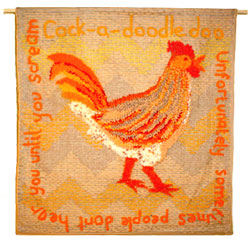 Hooked Rug Wall Hanging Titled Cock A Doodle Doo.