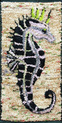 Hooked Rug Wall Hanging Titled Seahorse.